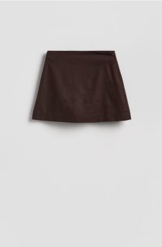 Reserved - Шорти-спідниця з додаванням льону - темно коричневий - 512GG-89X