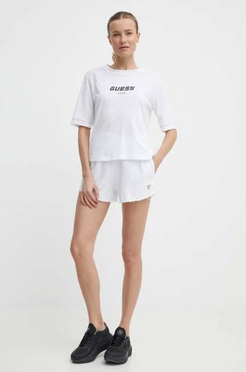 Шорты Guess SKYLAR женские цвет белый с аппликацией высокая посадка V4GD09 K8802 Шорты Guess SKYLAR женские цвет белый с аппликацией высокая посадка V4GD09 K8802