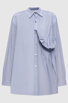 Голубая рубашка в полоску с рюшами