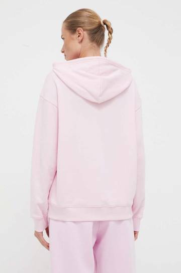 Хлопковая кофта adidas женская цвет розовый с капюшоном с принтом Хлопковая кофта adidas женская цвет розовый с капюшоном с принтом