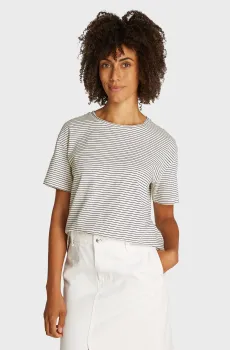 Женская серая льняная футболка в полоску MODERN CO LINEN Серый S Tommy Hilfiger WW0WW44553