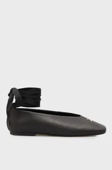 Женские черные кожаные балетки BALLERINA WITH LACES Черный 41 Tommy Jeans EN0EN02939