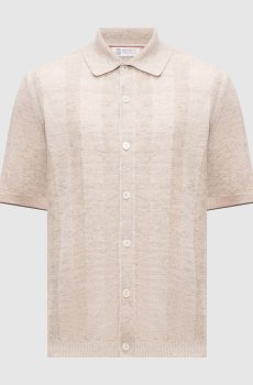 Бежевая вязаная рубашка с льном