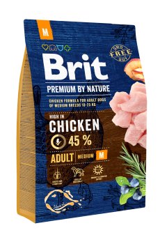 Сухой корм для взрослых собак средних пород Brit Premium By Nature Adult M с курицей, 3 кг