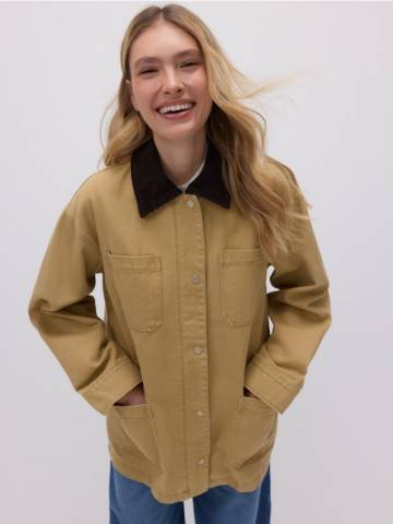 Reserved - Куртка oversize з контрастним коміром - бежевий - 9324H-08J Reserved - Куртка oversize з контрастним коміром - бежевий - 9324H-08J