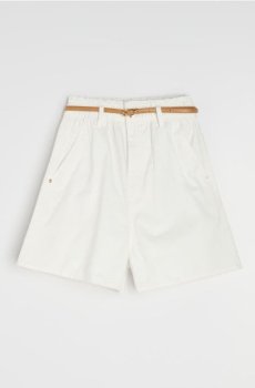 Джинсові шорти paperbag з поясом - кремовий