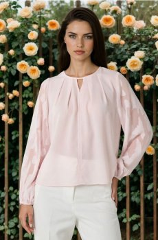 Сорочка-блузка з жакардовими рукавами - рожевий