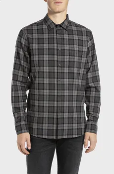 Мужская темно-серая рубашка в клетку Серый S Replay M4106 .000.52700