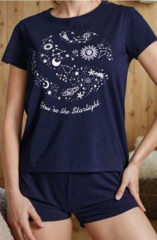 Бавовняна двочастинна піжама з принтом - пурпуровий