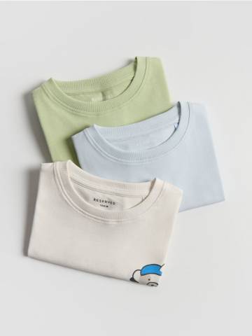 Reserved - Бавовняна футболка, набір з 3 - кремовий - 120FO-01X