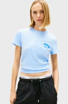 Женская голубая футболка BUBBLE Голубой XS Tommy Jeans DW0DW22310