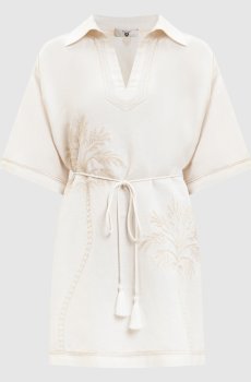 Белое платье с леном с вышивкой