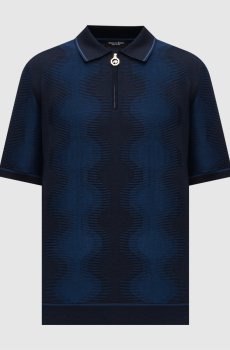 Синее поло с шелком в узор