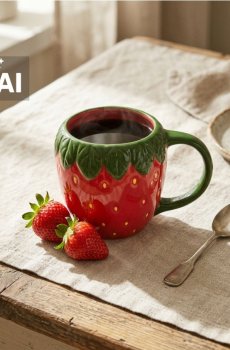 Ручно розписана чашка у формі полуниці - червоний