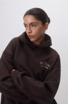 Reserved - Худі з вишитим написом - темно коричневий - 766HS-89X