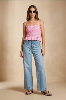 Джинси straight wide leg із середньою посадкою - синій