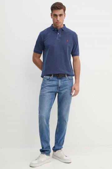 Хлопковое поло Polo Ralph Lauren цвет синий однотонный Хлопковое поло Polo Ralph Lauren цвет синий однотонный