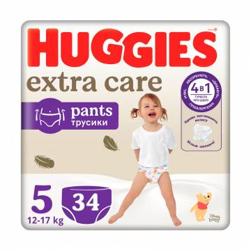 Подгузники-трусики Huggies Extra Care Pants размер 5 (12-17 кг), 34 шт Подгузники-трусики Huggies Extra Care Pants размер 5 (12-17 кг), 34 шт