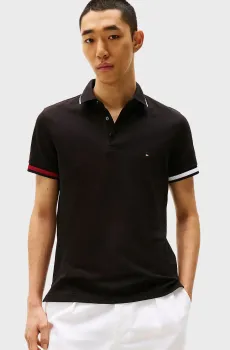Мужское черное поло FLAG CUFF SLIM FIT Черный M Tommy Hilfiger MW0MW38458