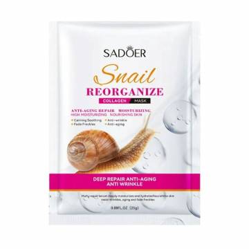 Восстанавливающая тканевая маска для лица Sadoer Snail Reorganize Collagen с коллагеном и экстрактом слизи улитки, 25 г Восстанавливающая тканевая маска для лица Sadoer Snail Reorganize Collagen с коллагеном и экстрактом слизи улитки, 25 г