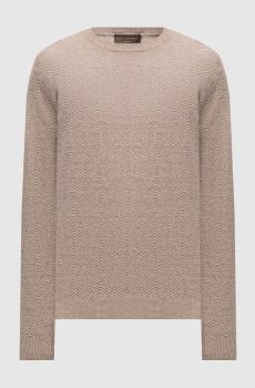 Коричневый джемпер из льна и шелка в узор