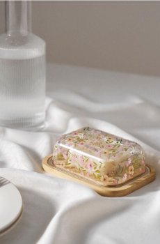 Прозора маслянка з бамбуковою підставкою - різнобарвний