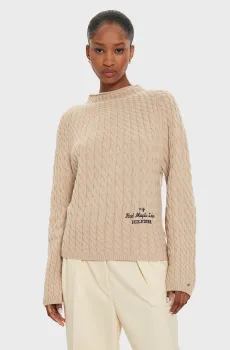 Женский бежевый шерстяной свитер WOOL BLEND CABLE MOCK-NK SWT Бежевый S Tommy Hilfiger WW0WW42144