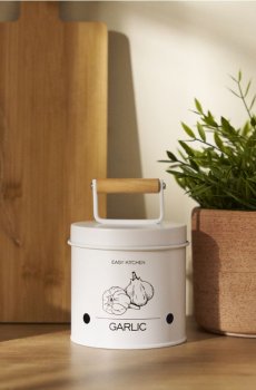 Металевий контейнер для часнику з кришкою - білий