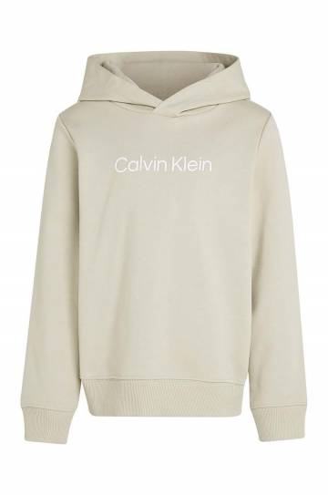 Детская хлопковая кофта Calvin Klein Jeans цвет бежевый с капюшоном с принтом IU0IU00679 Детская хлопковая кофта Calvin Klein Jeans цвет бежевый с капюшоном с принтом IU0IU00679