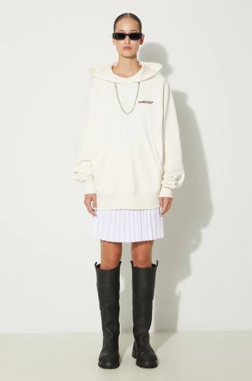 Хлопковая кофта AMBUSH Ballchain Hoodie женская цвет бежевый с капюшоном с аппликацией BWBB001F24FLE0013128 Хлопковая кофта AMBUSH Ballchain Hoodie женская цвет бежевый с капюшоном с аппликацией BWBB001F24FLE0013128