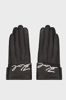 Женские черные кожаные перчатки K SIGNATURE LEATHER FF GLOVE Черный L Karl Lagerfeld 246W3608