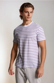 Бавовняна футболка в смужку - фіолетовий