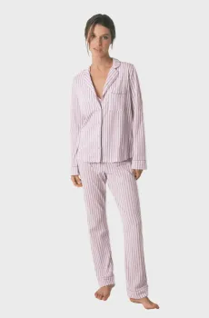 Женская сиреневая пижама в полоску (рубашка, брюки) Сиреневый XXL womensecret 4852095
