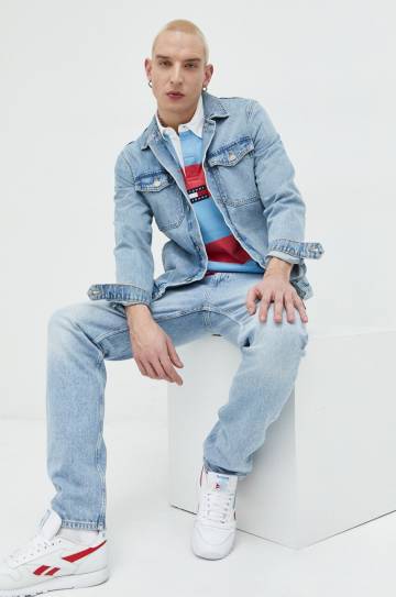 Хлопковое поло Tommy Jeans цвет розовый узорный Хлопковое поло Tommy Jeans цвет розовый узорный