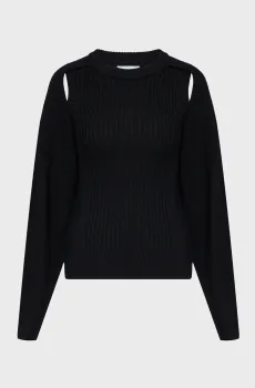 Женский черный шерстяной свитер SOFT WOOL RIB CUT OUT Черный M Calvin Klein K20K205886