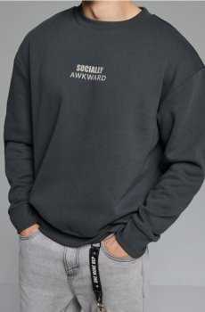 Світшот із круглим вирізом і принтом - темно-сірий