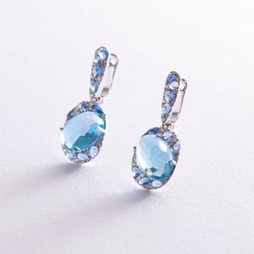 Золотые серьги (топазы, сапфиры, бриллианты) E11505aj Золотые серьги (топазы, сапфиры, бриллианты) E11505aj