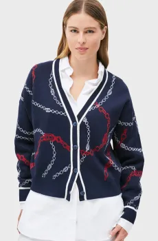 Женский темно-синий кардиган с узором FLAG CHAIN JACQ Синий XS Tommy Hilfiger WW0WW45396
