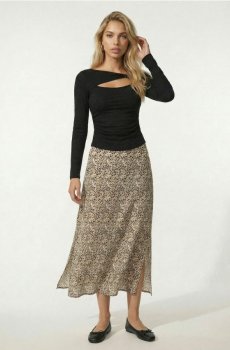 Віскозна міді спідниця з боковими розрізами - різнобарвний