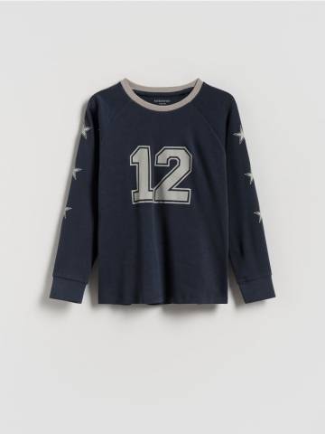 Reserved - Бавовняний лонгслів - темно-синій - 036FI-59X