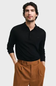 Мужское черное шерстяное поло EXTRAFINE MERINO WOOL POLO Черный S Gant 8050210