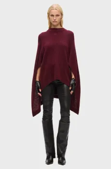 Женское бордовое шерстяное пончо Сape Бордовый L Karl Lagerfeld A4W18047