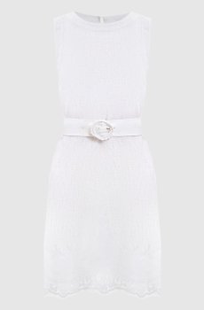 Белое платье мини из льна с кружевом
