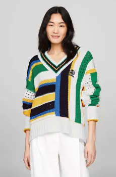 Женский пуловер THC MULTI STRIPE V-NK Разноцветный M Tommy Hilfiger WW0WW40947