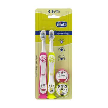 Детская зубная щетка Chicco Milk Teeth на присоске, от 3 до 6 лет, (розовая, 1 шт + желтая, 1 шт) Детская зубная щетка Chicco Milk Teeth на присоске, от 3 до 6 лет, (розовая, 1 шт + желтая, 1 шт)
