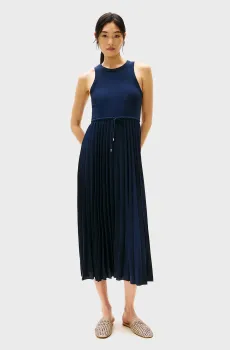 Женское темно-синее платье RIB TANK PLEATED DRESS MIDI NS Синий L Tommy Hilfiger WW0WW39342