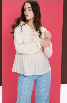 Блузка з декоративними воланами - кремовий