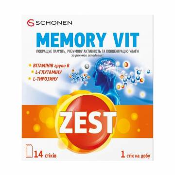 Комплекс витаминов для памяти Schonen Zest Memory Vit в стиках, 14*2.5 г Комплекс витаминов для памяти Schonen Zest Memory Vit в стиках, 14*2.5 г