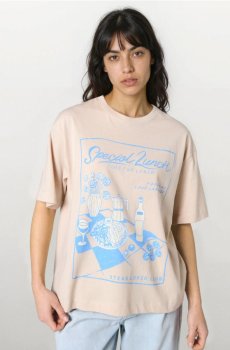 Бавовняна футболка з принтом - нюдовий