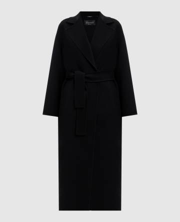 Черное пальто из шерсти на запах